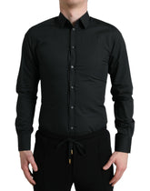 Dolce & Gabbana Black Cotton Silk Formal GOLD Dress Shirt -   -  Dolce & Gabbana.